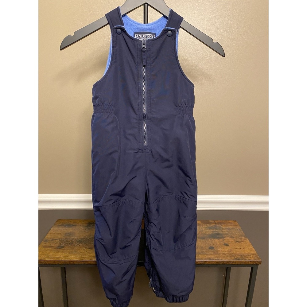 Vintage Lands End Snow Bibs Pants Toddler 3T Navy Nylon with Blue Fleece Lining